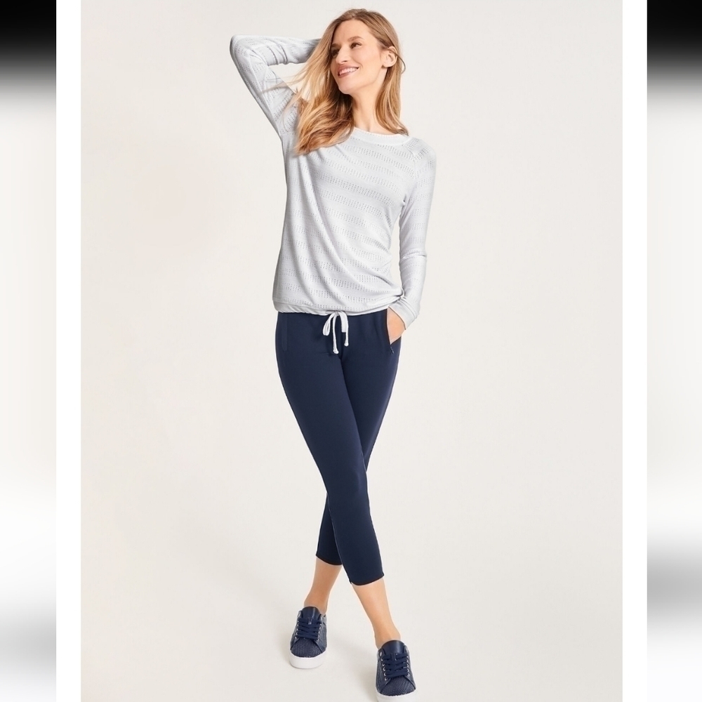 T By Talbots Pointelle Stripe Raglan Pullover Pet… - image 2